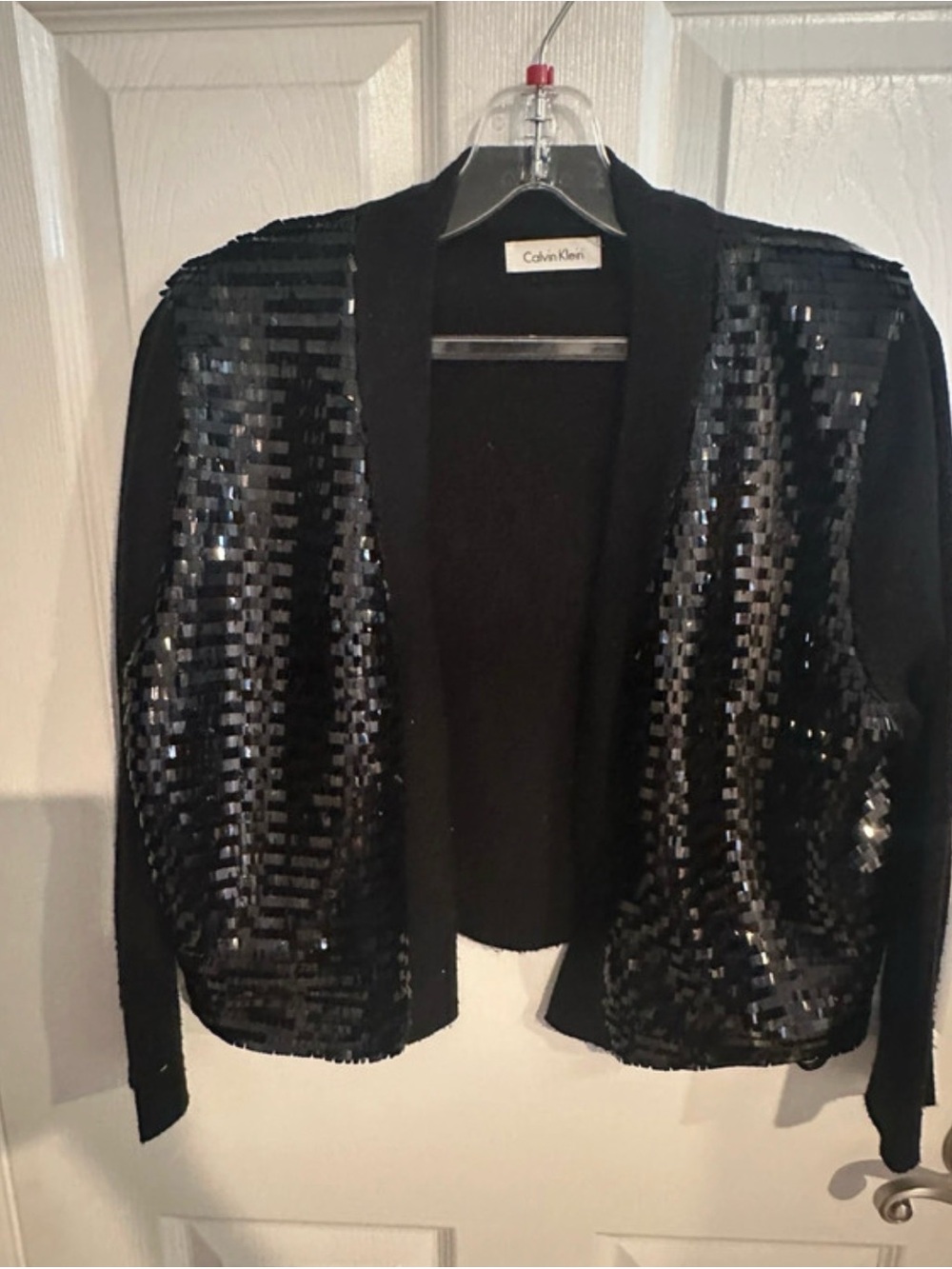 Calvin Klein Black Sequined Open-Front Blazer
